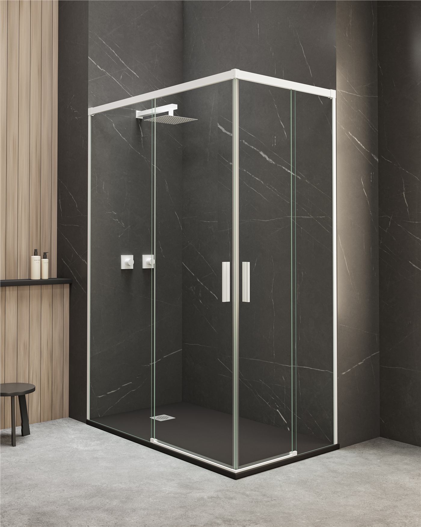 Mampara angular en baño moderno