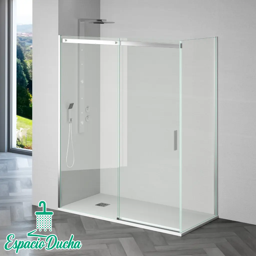 KURA II (frontal + lateral fijo de diseño) (100x70, Cromo)